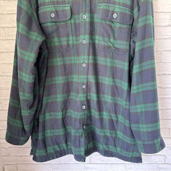 LL Bean Flannel Fleece Lined XL Tall Button Up Long Sleeve Blue Green Plaid - Picture 3 of 11